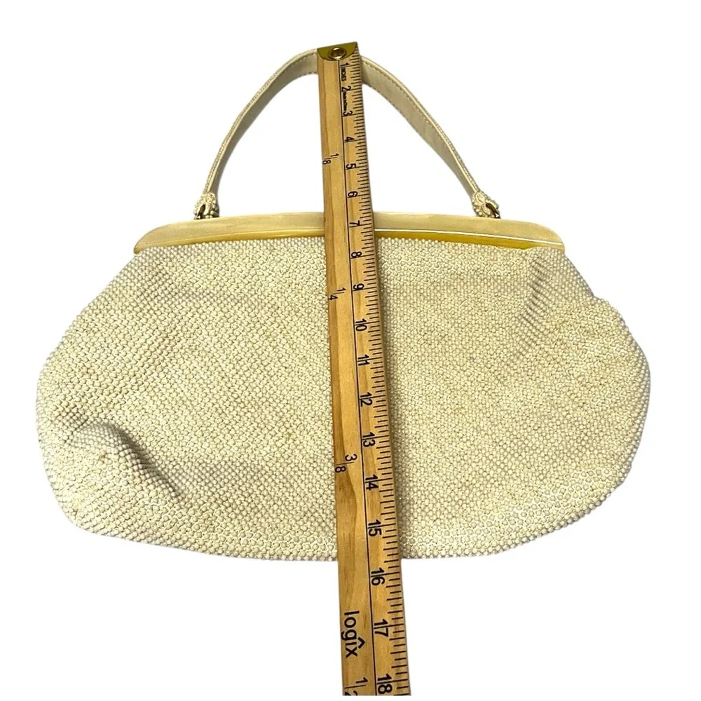 Laura USA Cream Vintage Beaded With Lucite Frame Handbag
